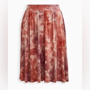 Torrid 1X midi super soft button front skirt tie dye orange purple 14 16